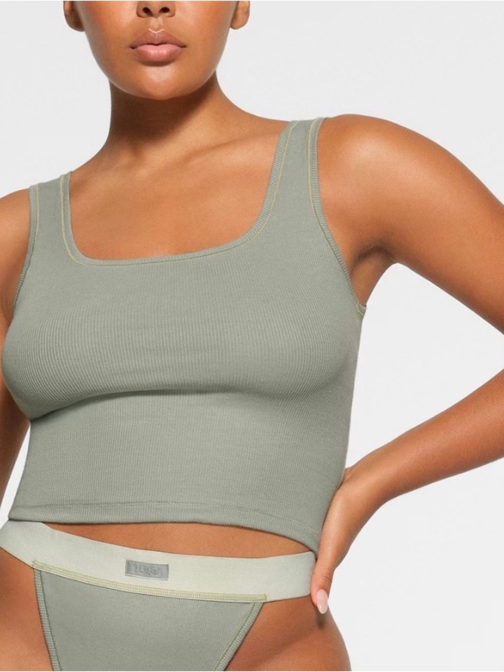 SKIMS Cotton Rib Tank Top – Mineral (Medium) | Soft Stretch Essential